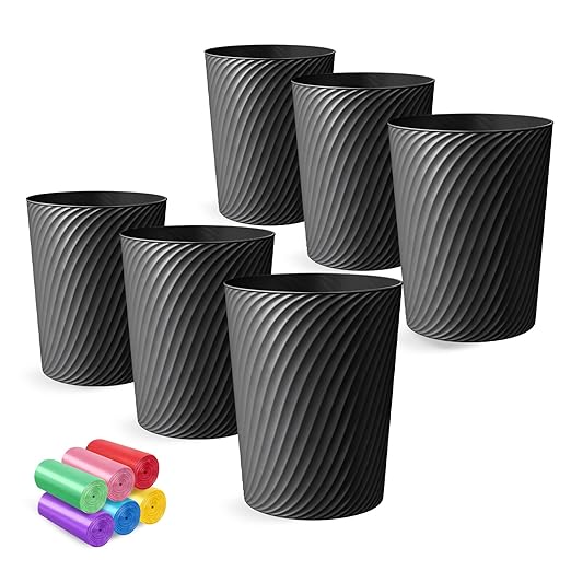 Small Trash Can 1.8 Gallons Bathroom Trash Can &amp Garbage Can with 6 Trash Bags Bedroom Trash Bin &amp Waste Basket for Office Bedroom Living Room Kitchen Compact Space (6-Black)