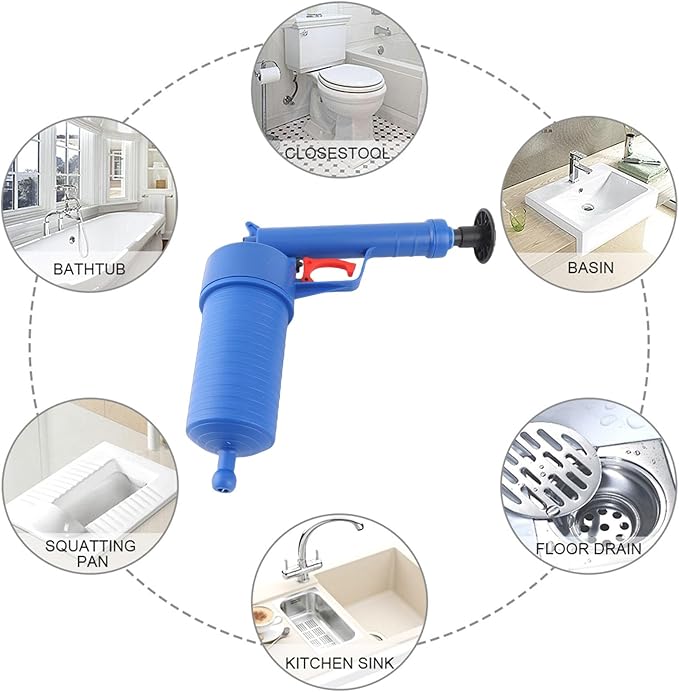 Pssopp Air Drain Clog Remover Tool High Pressure Drain with 4 Suckers for Toilet and Sink