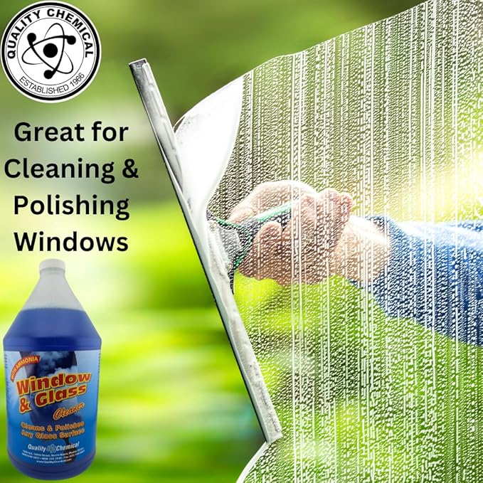 Quality Chemical Window &amp Glass Cleaner - Fortified with Ammonia for Sparkling Film-Free and Dust Resistant Glass Surfaces - Pleasant Fragrance - Ready to Use 128 oz (Pack of 4)
