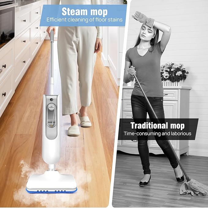 Powerful Electric Steam Mop Hardwood Tile Cleaning Swivel Head Ergonomic Design Continuous Steam Release with Accessories