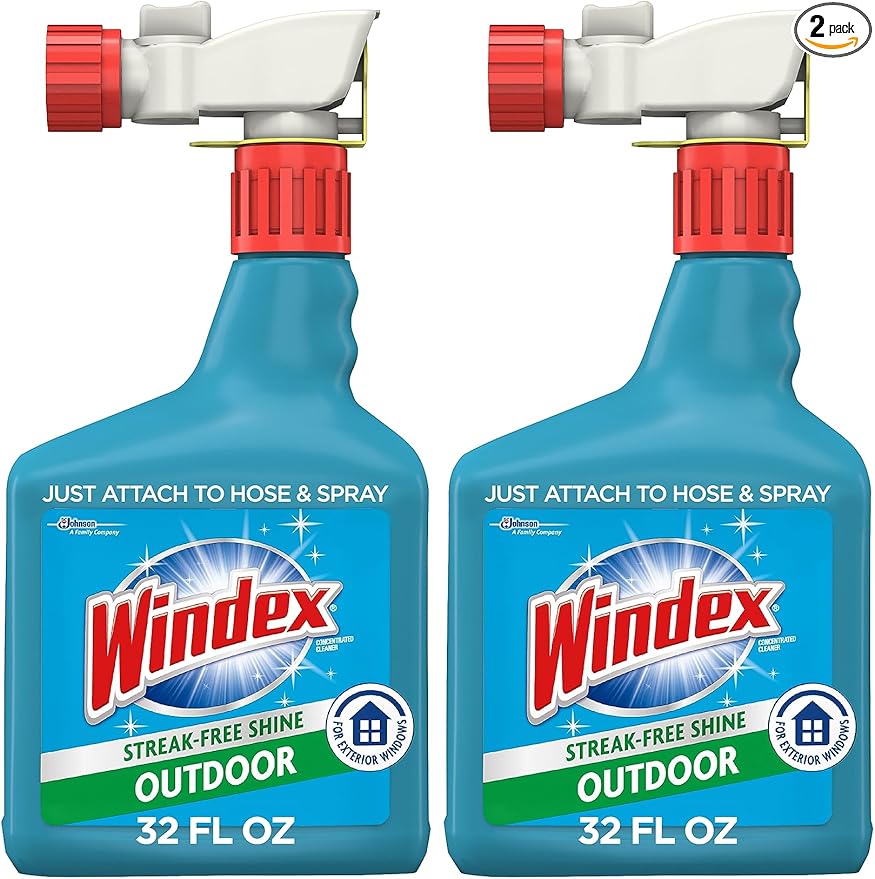 Windex Outdoor Window and Glass Cleaner for Hose Ammonia Free Concentrated Formula for Deep Outdoor Clean Patio Cleaner Compatible With All Hoses 32 Fl Oz (Pack of 2)