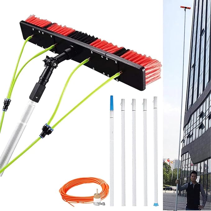 Water Fed Extendable Telescopic Window Cleaning Pole Window Cleaner Kit5-12m Extended Cleaning Brush10m Rod/50cm Brush Head