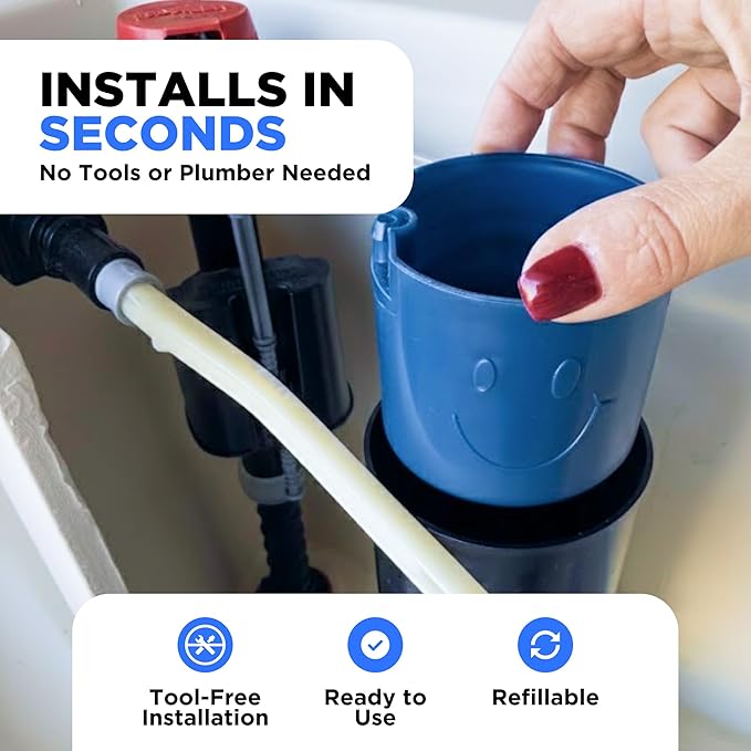 Happy Toilet Cleaner Deuce - Compatible with Kohler Toilets &amp Canister Flushing Systems - 2 Automatic Toilet Bowl Cleaner Toilet Tablet Holder &amp 12-Pack Ultra-Strength Cleaner Tablets