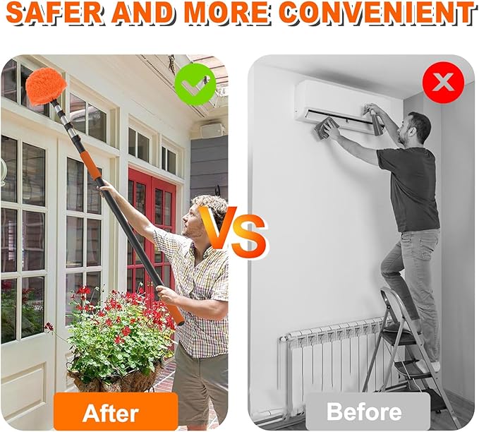 36FT Reach Cobweb Duster with Extension Pole High Ceiling Long Duster with 7-30FT Telescoping Pole Spider Web Brush for Indoor Outdoor Use