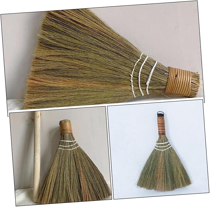 Unomor 2pcs Hand Woven Bamboo Broom for Home and Office Cleaning Compact Dust Removing Brooms with Handle for Desktop and Tight Spaces