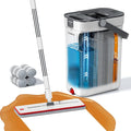 Mop and Bucket Set 3-Tank Flat Mop and Bucket System for Separate Dirty &amp Clean Water 65 Mops for Floor Cleaning with 4 Washable Pads Safe for Hardwood Vinyl Tile Baseboards Walls