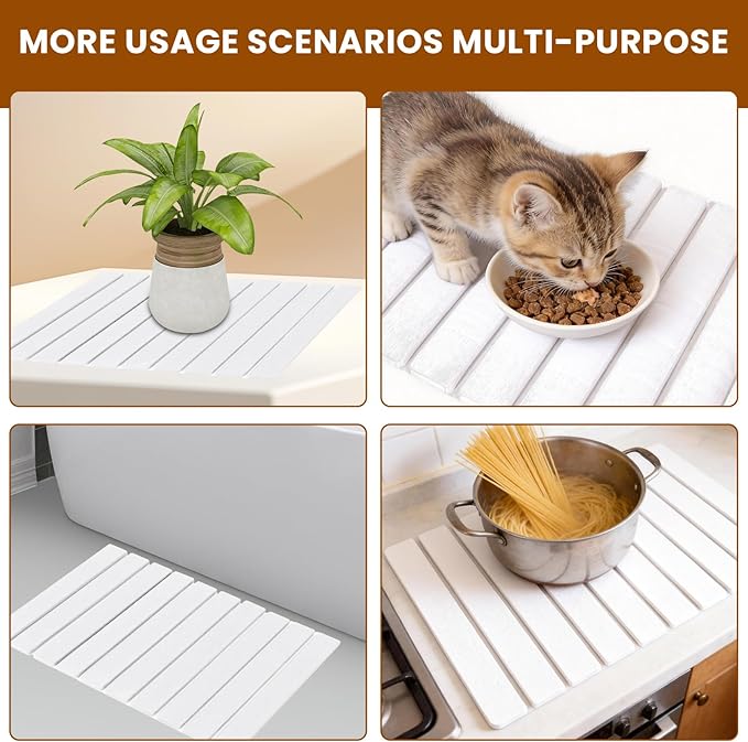2 Pack Stone Drying Mat for Kitchen Counter Large Diatomaceous Earth Dish Drying Pads 24x16 Ultra Absorbent Quick Dry Foldable Mats for Dishes Cups Matches Any Countertop