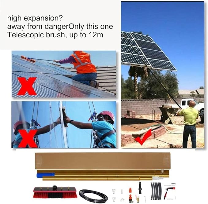 Telescopic Window Cleaning Kit for - 3-12m Extendable Pole &amp Squeegee Set for Conservatory Roof &amp Window Cleaning - Professional Washing Equipment