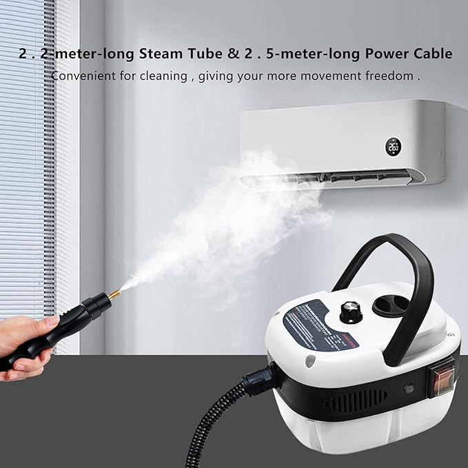 Handheld Steam Cleaner 2500W Pressurized Steam Cleaner with 3 Brush Heads Portable Steam Cleaner for Home Car Furniture Kitchen Bathroom and Wall White