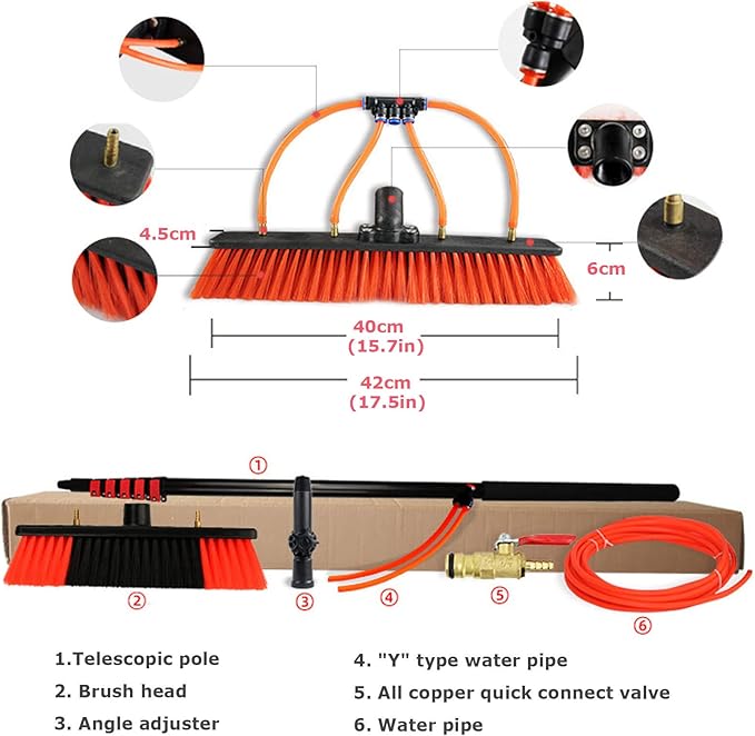 Window Cleaning Pole Water Fed Telescopic Brush Extendable Cleaner Conservatory Roof Cleaning Photovoltaic and Solar Panels 12FT-35FT19FT/6M (24FT/7.2M)