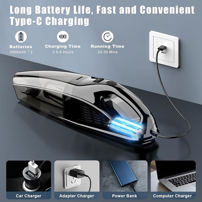 Handheld Vacuum Cordless Rechargeable Portable Car Vacuum 7500Pa Powerful Suction Mini Hand Held Vacuum 670ML Cup Lightweight Small Vacuum Cleaner for Car/Office/Home Pet Hair