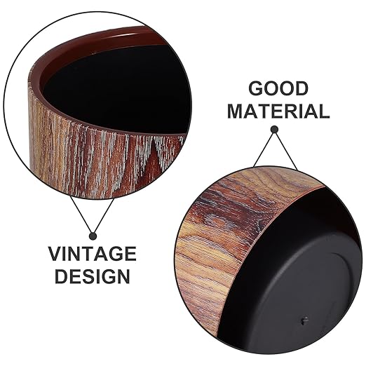 PartyKindom Vintage Imitation Wood Grain Trash Can Round Lidless Garbage Bin for Office and Home Sturdy Easy-Clean Wastebasket with Natural Wood Look Bathroom and Bedroom Waste Container