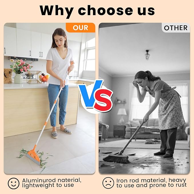 Multifunction Magic Rubber Air Broom Replaceable Silicone Floor Squeegee Sweeper and Scrape 2 in 1 Household Cleaning Squeegee Broom for Floor Bathroom Kitchens Tile Glass (Orange)