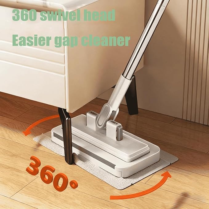 Convenient Cloth Changing Mini Mop with 5 Reusable Cloths Long Handle 360° Rotating Small Flat Mop with One-Click Snap Grip Disposable Lazy Clip Mops for Dry &amp Wet Cleaning (2)