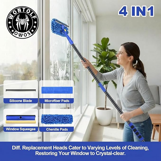 Wontolf 4-in-1 Squeegee for Window Cleaning Kit with Storage Bag 79'' Squeegee Window Cleaner Tool with Extension Pole Rotatable Window Washing Equipment for Home Outdoor Windows Glass Shower