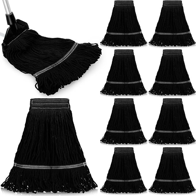 Nuogo 10 Pcs Commercial Mop Head Replacement Floor Cleaning Wet Heavy Duty Commercial Mop Refills General Cleaning(27.6 InchBlack)