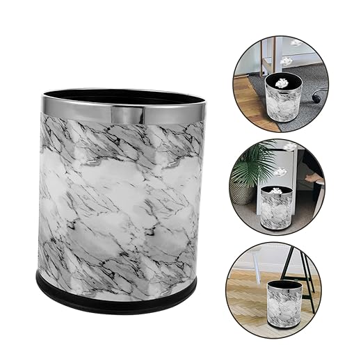 VOSAREA Marble Pattern Trash Bin Waste Basket for Bathroom Bedroom Office Kitchen Easy to Clean Stylish Design for Spaces