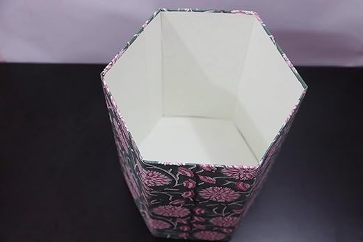 Generic Floral Hand Block Print Paper Dustbin Cotton Printed Wastebasket Indian Vintage Home Decor Hotel Room Decor (1 Green Pink)