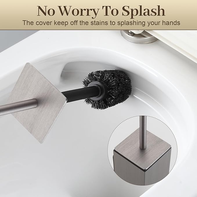 Toilet Brush and Holder Wall Mounted Brushed Nickel Aluminum with 2 Replaceable Heads Bathroom Toilet Brush Drill or 3M Adhesive Mount for Bathroom