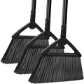 Heavy Duty Commercial Broom 3 Pack Upgraded Angle Brooms for Sweeping Outdoor and Indoor Perfect Black Brooms of House Kitchen Garage Courtyard Concrete