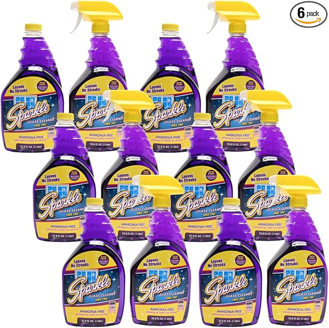 Sparkle Glass Cleaner 1 Spray Bottle 33.8 And 1 Refill 33.8 Ammonia-Free Original Formula Heavy Duty Glass Cleaner Leaves No Streaks (67.6 Fl OzPack of 6)