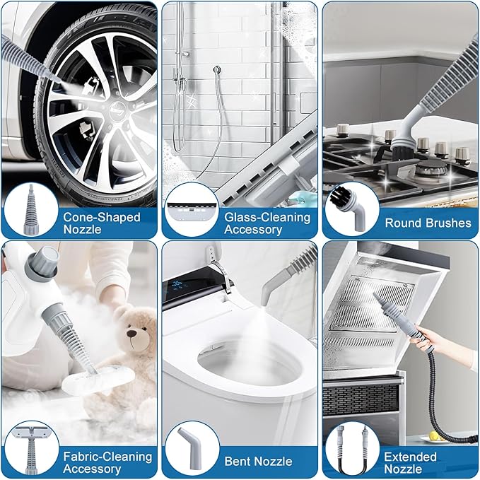 Pressurized Handheld Steam Cleaner 400ML 9-in-1 Multipurpose Portable Steamer with Safety Lock Chemical-Free Deep Cleaning for Grout Floors Windows Car Bathroom Kitchen Home