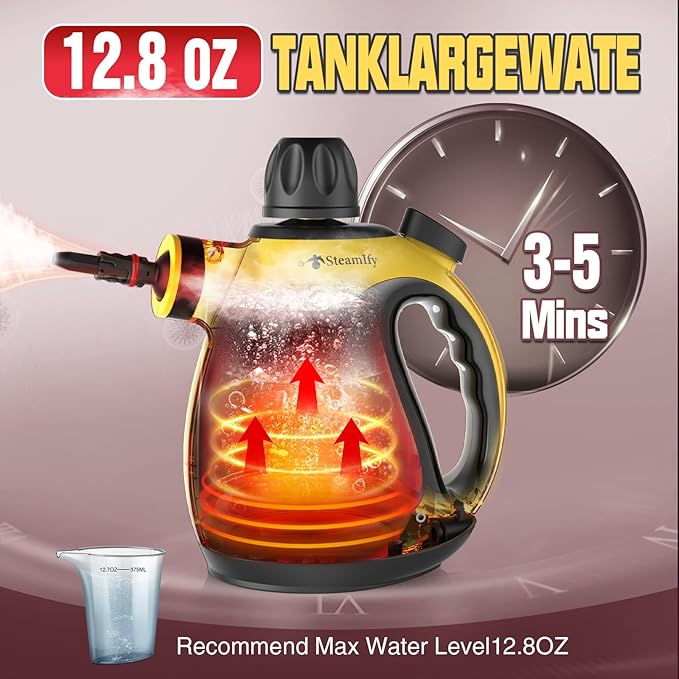 Pressurized Handheld Steam Cleaner for Home Multi-Surface Steamer with 12 Accessories 12.8oz Natural Steamer for Cleaning Car Bathroom Shower Upholstery Grout Window Grease