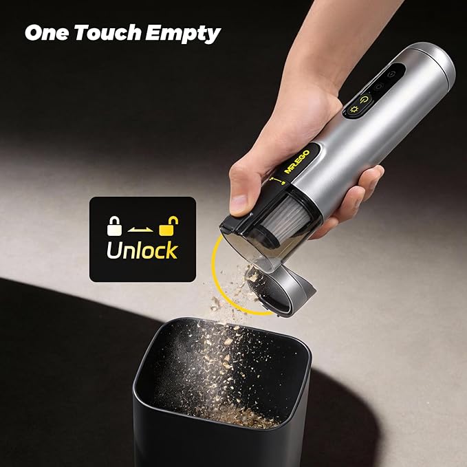 Mr.ego Car Vacuum Portable Cordless 20000Pa Mini Vacuum Cleaner &amp Air Duster 100000 RPM Brushless Motor Handheld Vacuum with LED Light and Multi-Nozzles for Car Home Office Pet (Silver)