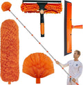 20+ Feet High Reach Duster Kit with 3-14 ft Extension Pole // High Ceiling Dusting and Window Cleaning Kit with Spliceable Pole - Window Washer &amp Squeegee Cobweb Duster Fan Blade and Feather Dus