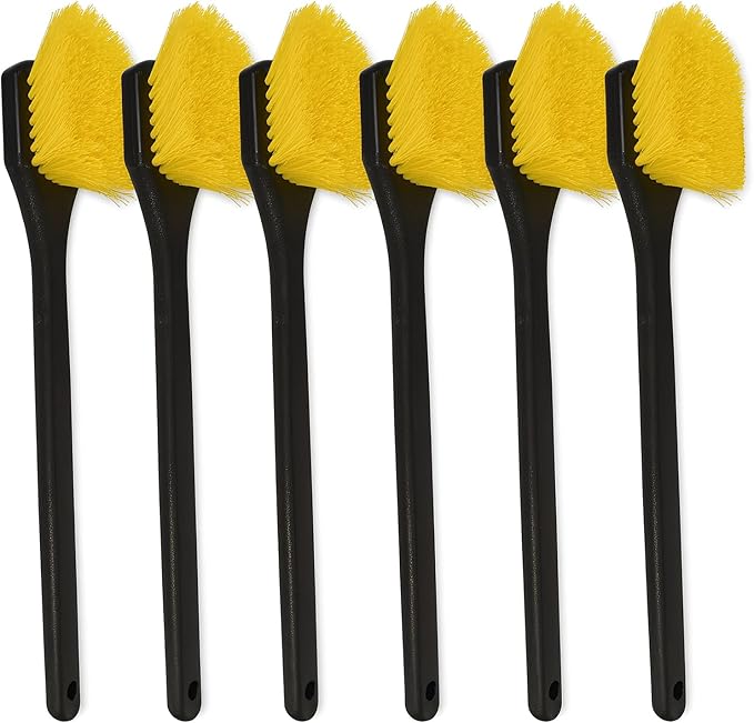 EvaClean Heavy-Duty Cleaning Brushes with Long 20 Inch Handle – Yellow Polypropylene Fiber Scrub Brushes for Tough Dirt Grime &amp Grease – Industrial &amp Household Multi-Surface Cleaning – 6 Pack