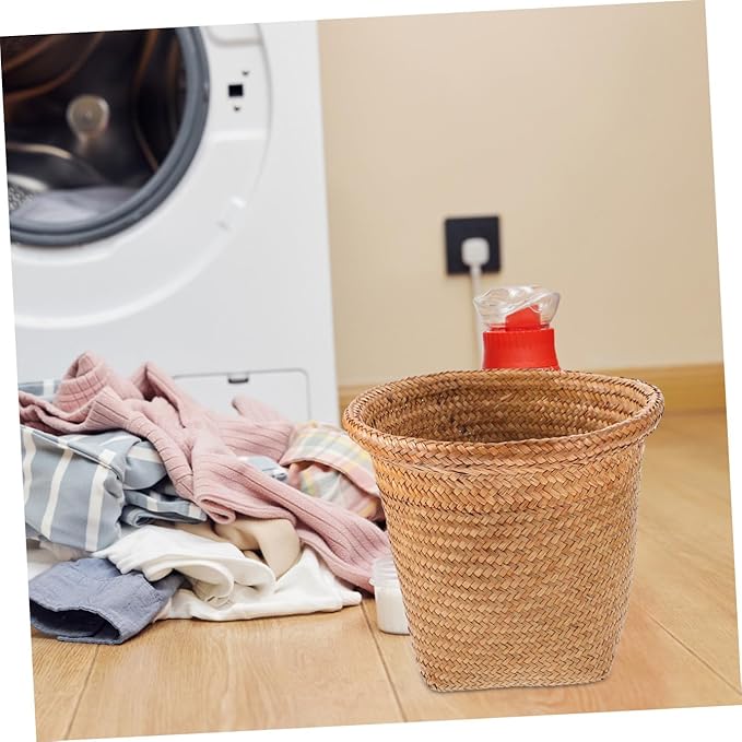 1pc Straw Woven Wastebasket Design for Home to Clean Versatile Use Living Room Bedroom Kitchen