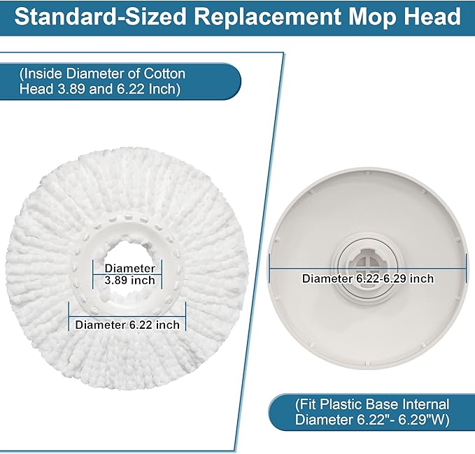 6 Pack Mop Heads Replacements Compatible with FunClean Spin Mop &amp RinseWise Mop Bucket Microfiber Spin Mop Head Refill Cleaning Supplie for Home Industrial and Commercial Use