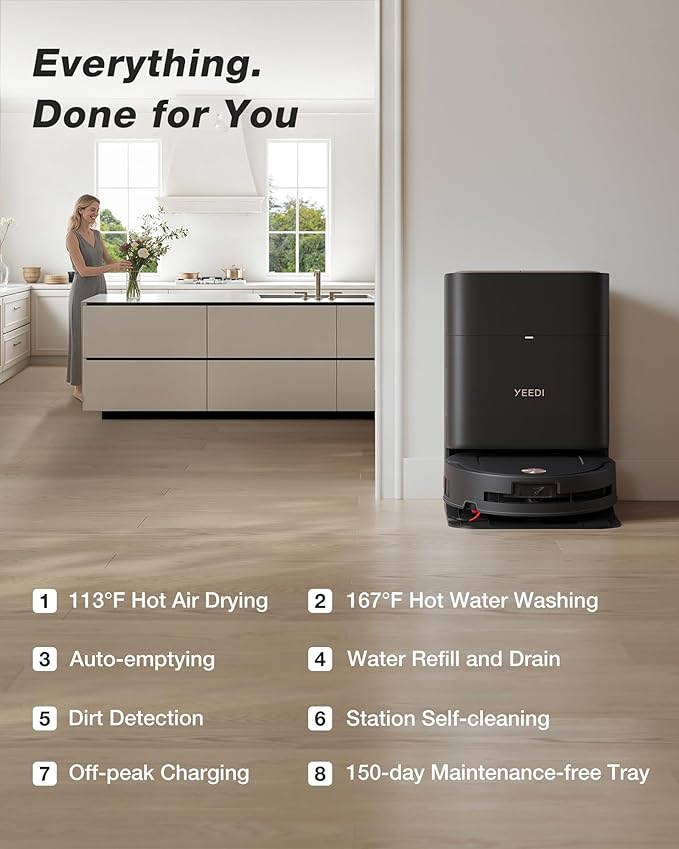 Yeedi M14 Plus Robot Vacuum and Mop 18000Pa Suction OZMO Roller Instant Self-Washing Mopping 167℉ Smart Dynamic Hot Wash &amp Auto-Dry ZeroTangle 3.0 Anti-Hair Brush All-in-One Omni Station Bl