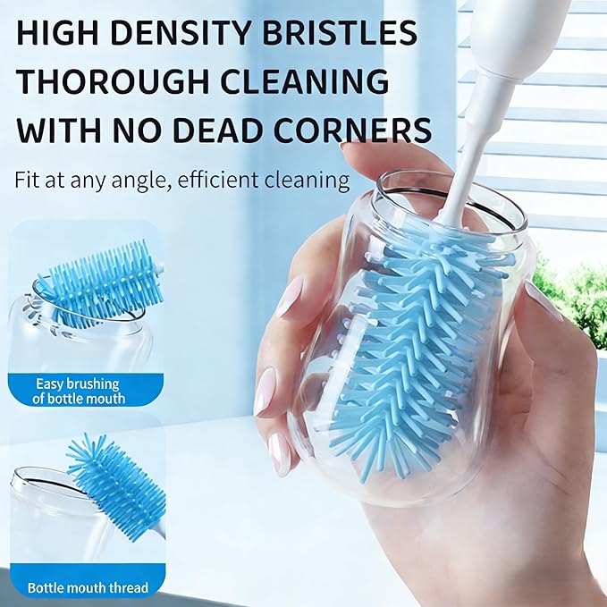 Rechargeable Electric Bottle Brush with Stand - 360° Spin Silicone Cleaner for Baby Bottles Breast Pumps &amp Small Household Containers (Sea Blue)