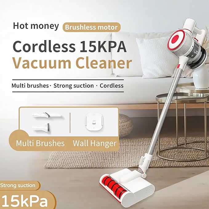 Lightweight Stick Vacuum Cordless Vacuum Cleaner with LED Headlight 170W Brushless Motor Up to 30 Min Runtime Detachable Battery and Easy to Install for Hard Floor Carpet Pet Hair