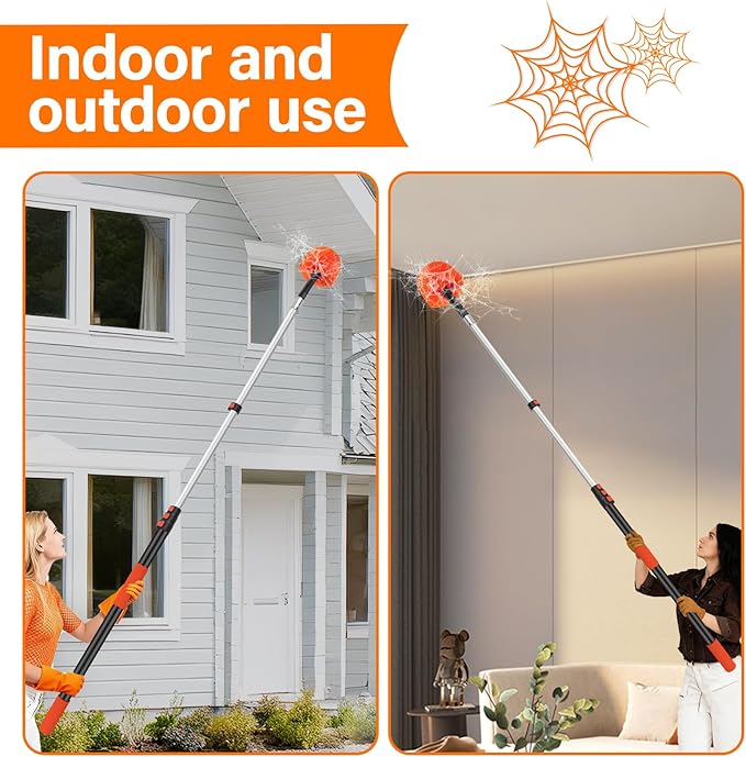 26FT Cobweb Duster with Extension Pole - High Reach Duster for High Ceilings &amp Outdoor Use - Telescoping Pole 5-20 Ft Soft Bristles Cobweb Cleaner - 3/4 Acme Universal Thread