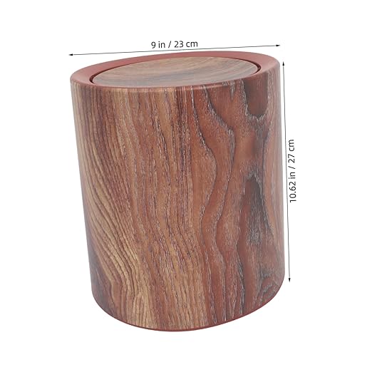 ABOOFAN Wood Grain Round Trash Can with Flip Lid Medium Capacity Garbage Bin for Home Use Compact Wastebasket for Living Room Kitchen and Bathroom Management