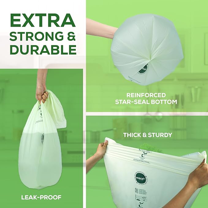 2.6 Gal (100 count) &amp 13 Gal (35 count) ANECO 100% Compostable Trash Bags Extra Thick Kitchen Compost Bags