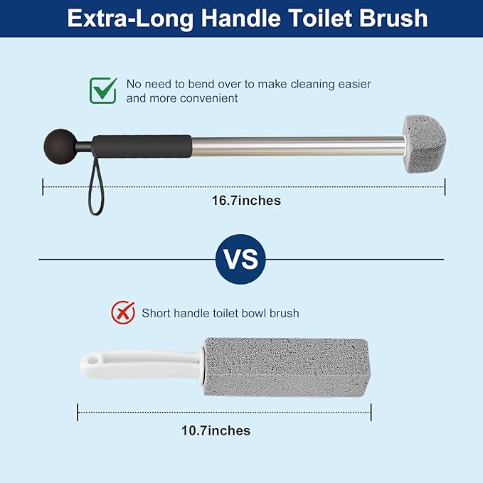 Toilet Pumice Stone with Handle 16.14 Inch Pumice Stone Toilet Bowl Cleaner with 4 Pumice Stones ＆ 6 Sponge Toilet Cleaning Heads Wall Mounted Toilet Cleaner Compact Toilet Bowl Brush Scrubber