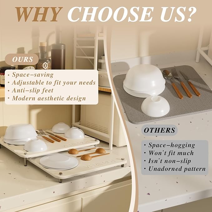 Pearl White 2PCs Large Drying Stone for Kitchen Counter Stone Dish Drying Mat for Kitchen Counter Quick Dry Mat with Non-slip Feet