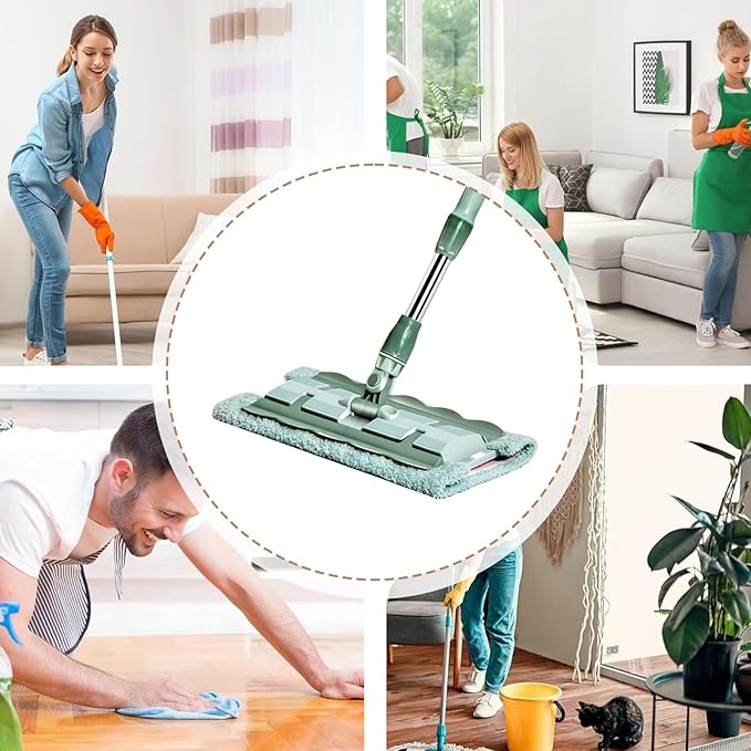 Flat Mop 360° Rotating Head 38x15x95cm Telescopic Handle Cleaning Mop Washable Floor Scrubber Non-Slip Grip for Wet and Dry Cleaning