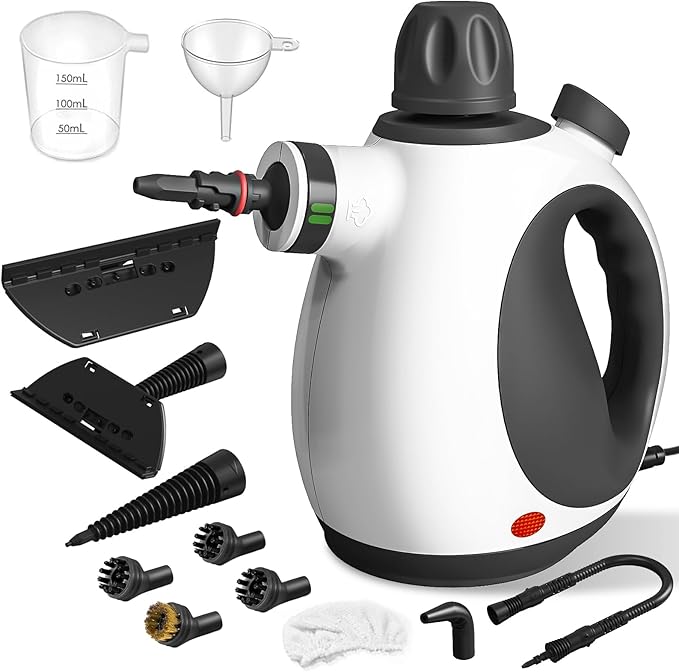 Handheld Steam Cleaner Pressurized Multi-Purpose Natural Steamer with 12 pcs Accessories Steamer for Cleaning Car Bathroom Countertop Upholstery Shower Couch Tile Grout Window Grease