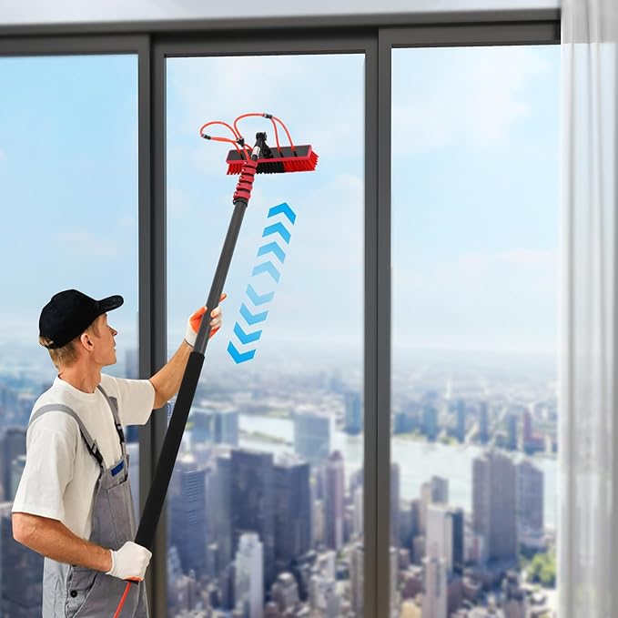 23.62FT Water Fed Pole Kit Solar Panel Cleaning Brush Solar Panel Cleaning Kit Cleaner Tool with 65.62ft Hose and Adjustable Angle Brush Head Outdoor Window Washing Equipment Tool Kit
