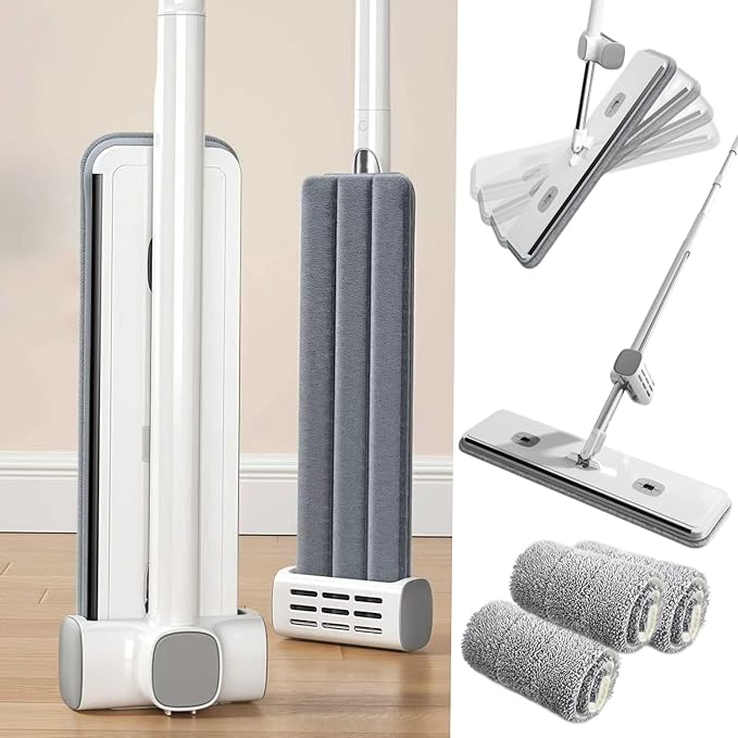 Hands Free Microfiber Flat Mop for Floor Cleaning 4 Reusable Washable Pads 61 Stainless Steel Handle Wet Dry Dust Mop for Hardwood Laminate Tile Floors