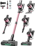 Cordless Vacuum Cleaner40Kpa 8 in 1 Powerful Stick Vacuum with Anti-Tangle Brush and Upgraded Green Light 45mins Runtime Rechargeable Lightweight Vacuums for Hardwood Floor Pet Hair (Pink)