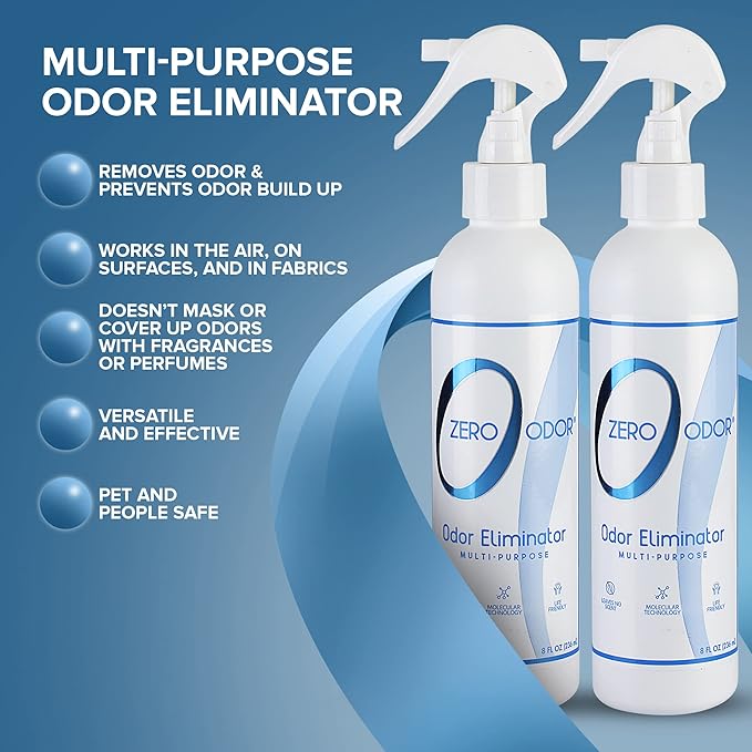 Zero Odor Multi-Purpose Household Odor Eliminator Trigger Spray 8oz Two Pack - Laundry Odor Eliminator and Deodorizer 16 Ounces(3-Pack)