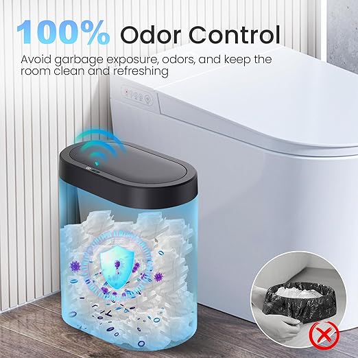 3 Pack 5 Gallon Bathroom Trash Can with Lid Automatic Motion Sensor Black Trash Can Touchless Slim Waterproof Garbage Bin for Kitchen Bedroom Office and Bathroom