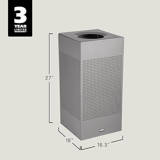 Rubbermaid Commercial Products Silhouette Square Open Top Trash Can 16 Gal Silver Metallic Indoor for Offices/Hotel Lobbies/Front Desk