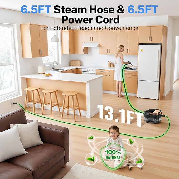 ODSD Steam Cleaner for Home &amp Car 3-Level Adjustable Steamer for Cleaning 15s Heat-Up &amp 1.6L Large Tank Handheld Steam Cleaner for Car Detailing Home Tile GroutFurniture with 15pcs Acce