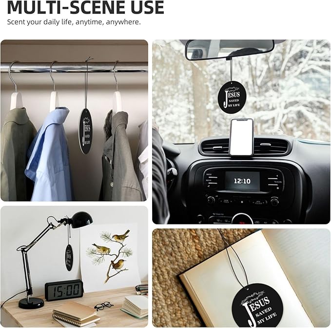 24 PCS Religious Jesus Christian Faith Cross Car Air Fresheners Cards Set Multi-Pack Scented Cards Long-Lasting Auto Fragrance Cards for Vehicle Home &amp Office Round Shape